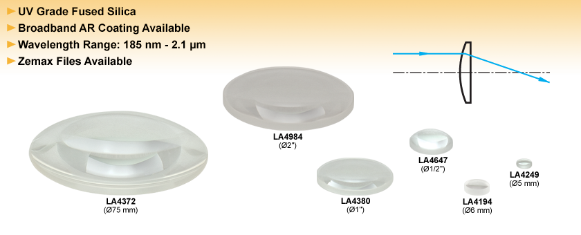 UV Fused Silica Plano-Convex Lenses, Uncoated