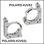 Polaris<sup>®</sup> Ø2in Vertical Drive Mirror Mount, 2 Vertical-Drive Adjusters, Monolithic Optic Retention