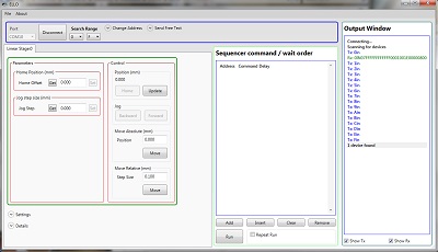 Screen Capture of the Elliptec Piezoelectric Resonant Motor Control Software GUI