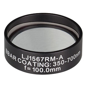 LJ1567RM-A - f = 100.0 mm, Ø1in, N-BK7 Mounted Plano-Convex Round Cyl Lens, ARC 350-700
