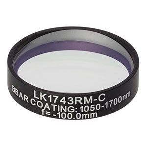 LK1743RM-C - f=-100.0 mm, Ø1in, N-BK7 Mounted Plano-Concave Round Cyl Lens, ARC: 1050 - 1700 nm