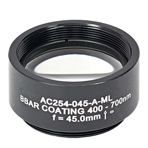 AC254-045-A-ML - f=45 mm, Ø1in Achromatic Doublet, SM1-Threaded Mount, ARC: 400-700 nm