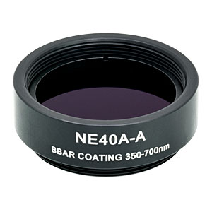 NE40A-A - Ø25 mm Absorptive Neutral Density Filter, SM1-Threaded Mount, ARC: 350-700 nm, OD: 4.0