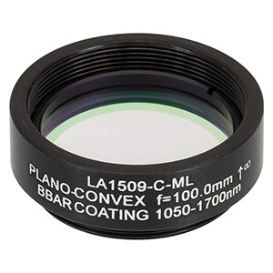 LA1509-C-ML - Ø1in N-BK7 Plano-Convex Lens, SM1-Threaded Mount, f = 100 mm, ARC: 1050-1700 nm