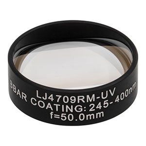 LJ4709RM-UV - f = 50.0 mm, Ø1in, UVFS Mounted Plano-Convex Round Cyl Lens, ARC: 245 - 400 nm