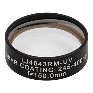 LJ4643RM-UV - f = 150.0 mm, Ø1in, UVFS Mounted Plano-Convex Round Cyl Lens, ARC: 245 - 400 nm