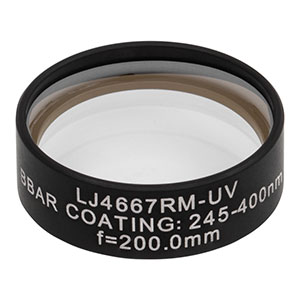 LJ4667RM-UV - f = 200.0 mm, Ø1in, UVFS Mounted Plano-Convex Round Cyl Lens, ARC: 245 - 400 nm