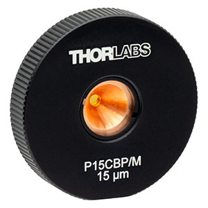 P15CBP/M - Gold-Plated Copper Pinhole in High-Power SM1-Threaded Housing, 15 ± 1.5 µm Pinhole Diameter, M4 x 0.7 Tap