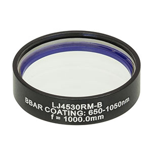 LJ4530RM-B - f = 1000.0 mm, Ø1in, UVFS Mounted Plano-Convex Round Cyl Lens, ARC: 650 - 1050 nm