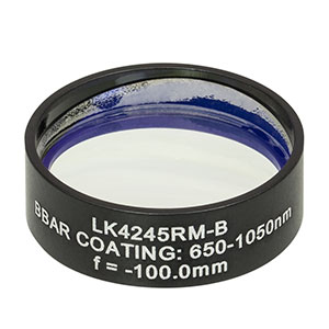 LK4245RM-B - f= -100.0 mm, Ø1in, UVFS Mounted Plano-Concave Round Cyl Lens, ARC: 650 - 1050 nm