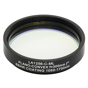 LA1256-C-ML - Ø2in N-BK7 Plano-Convex Lens, SM2-Threaded Mount, f = 300 mm, ARC: 1050-1700 nm