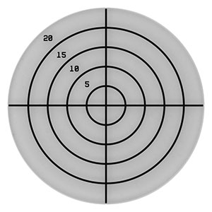 R1DS2P1 - Positive Concentric Circles & Crosshair Reticle, Ø1in, 5 mm Pitch, 250 µm Thick Lines, 4 Circles, UVFS