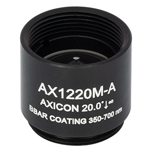 AX1220M-A - 20.0°, 350 - 700 nm AR Coated UVFS, Ø1/2in (Ø12.7 mm) Axicon, SM05-Threaded Mount