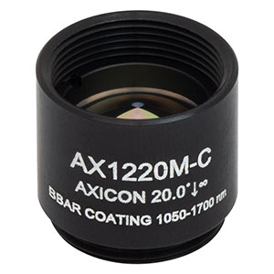 AX1220M-C - 20.0°, 1050 - 1700 nm AR Coated UVFS, Ø1/2in (Ø12.7 mm) Axicon, SM05-Threaded Mount