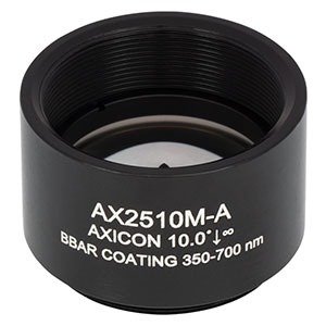 AX2510M-A - 10.0°, 350 - 700 nm AR Coated UVFS, Ø1in (Ø25.4 mm) Axicon, SM1-Threaded Mount