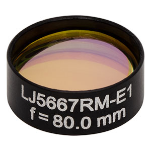 LJ5667RM-E1 - Ø1/2in Mounted Plano-Convex CaF₂ Cylindrical Lens, f = 80.0 mm, ARC: 2 - 5 μm 